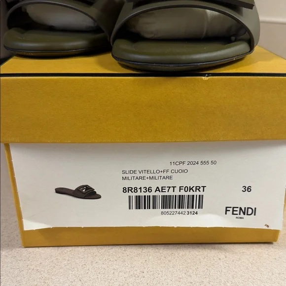 Fendi Khaki Slide Sandals - Picture 2 of 5